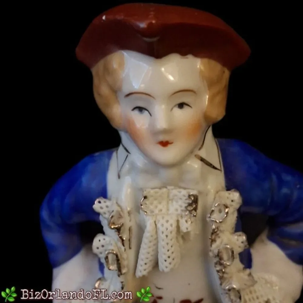 VINTAGE: Colonial Man Porcelain Lace on Jacket Figurine Occupied Japan Made HTF